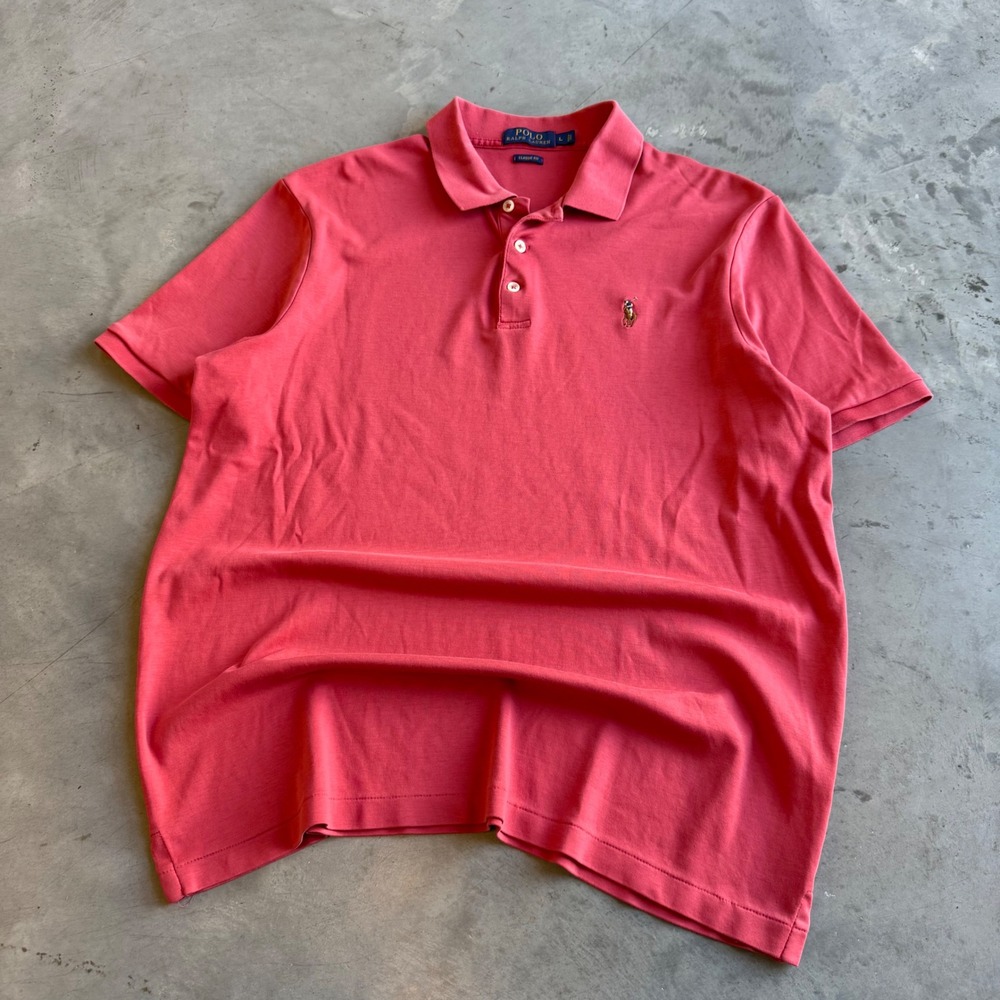 Polo Ralph Lauren Mens Large Classic Fit Salmon Pink Short Sleeve Polo Shirt
